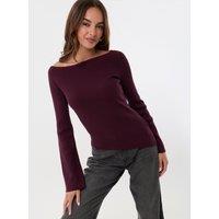 Threadbare Womens Ribbed Asymmetric Knitted Sleeved Top - Purple