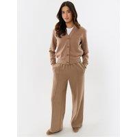 Threadbare Womens Petite Button-Through Cardigan Jogger Set - Brown