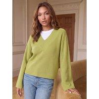 Threadbare Womens Deep Rib V-Neck Dropped Shoulder Jumper - Green