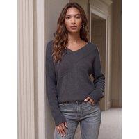 Threadbare Womens Ribbed V-Neck Slouchy Jumper - Grey