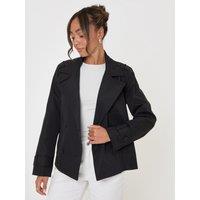 Threadbare Womens Funnel Neck Double-Breasted Short Trench Coat - Black