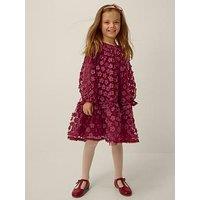 Monsoon Girls' 3D Florals Long Sleeve Swing Dress - Dark Red
