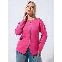Yours Curve Compacted Knit Cardigan - Pink
