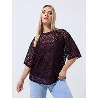 Yours Curve All Over Lace T-Shirt - Purple