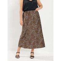 Yours Curve Satin Spot Skirt - Brown