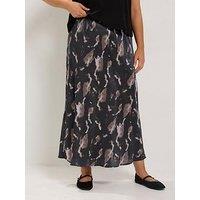 Yours Curve Marble Bias Cut Satin Skirt - Black