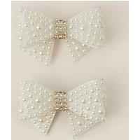 Monsoon Girls 2 Pack Pearl Bow Hair Clips - Light Cream