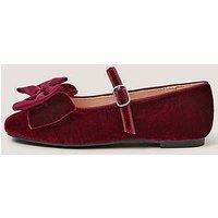 Monsoon Girls Velvet Bow Pearl Ballerina Shoes - Dark Red