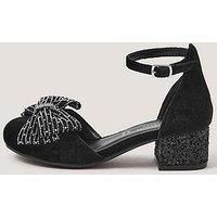 Monsoon Girls Velvet Diamante Bow Heeled Shoes - Black