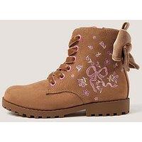 Monsoon Girls Embroidered Lace Up Boots - Brown