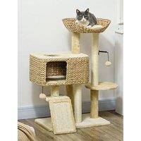 Pawhut 95Cm Cat Tree For Indoor Cats, Cat Tower With Scratching Posts, Ramp, Condo, Toy Balls, Platform, Bed, Ramp - Beige