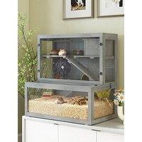 Pawhut Wooden Hamster Cage, Large Gerbil Cage With Hut, Wheel, Ramps, 3 Tier Small Animal Habitat With Removable Viewing Panels, 80 X 50 X 84 Cm, Grey