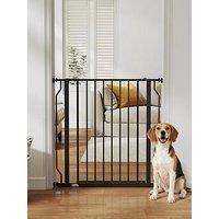 Pawhut Dog Gate Wide Stair Gate With Door Pressure Fit Pets Barrier For Doorway, Hallway, One-Hand Operate, Two Way Open, 76H X 75-85W Cm - Black