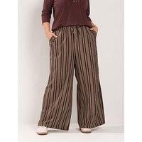 Yours Curve Wide Leg Striped 30" Trousers - Brown
