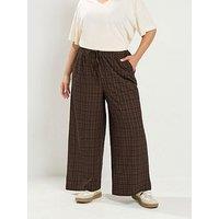 Yours Curve Checked Wide Leg 28 Trousers - Brown