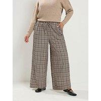 Yours Curve Checked Wide Leg 28" Trousers - Brown