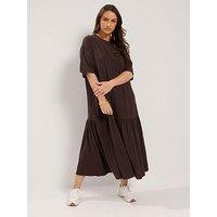 Yours Curve Drop Waist Maxi Dress - Brown