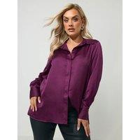 Yours Curve Satin Open Collar Shirt - Purple