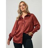 Yours Curve Satin Shirt - Red