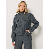 Long Tall Sally Herringbone Funnel Jacket - Grey
