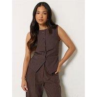 Pixiegirl Petite Pinstripe Button Waistcoat - Brown