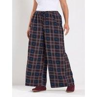 Yours Curve Checked Wide Leg Trousers - Burgundy Red