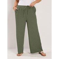 Yours Curve Wide Leg Textured 28 Trousers - Green