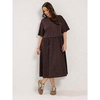 Yours Curve 2-In-1 Poplin Midi Dress - Chocolate Brown