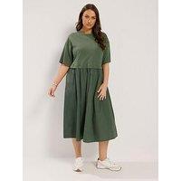 Yours Curve Poplin Midi Dress - Green