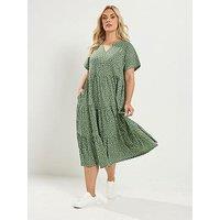 Yours Curve Cotton Tierred Dress - Green