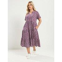 Yours Curve Cotton Tierred Dress - Purple