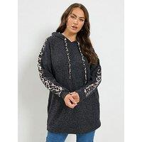 Yours Women'S Curve Leopard Print Hoodie Sweatshirt - Grey