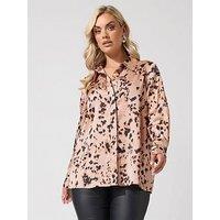 Yours Curve Satin Animal Print Shirt - Brown