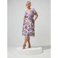 Yours Curve Floral Wrap Dress - Cream