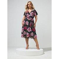 Yours Curve Floral Wrap Dress - Black