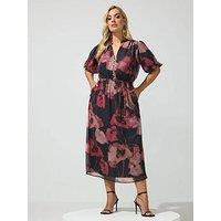Yours Curve Puff Sleeve Dress - Red
