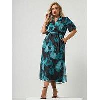 Yours Curve Puff Sleeve Dress - Green