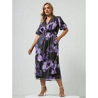 Yours Curve Puff Sleeve Dress - Purple