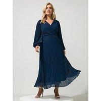 Yours Curve Pleat Long Sleeve Dress - Blue