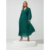 Yours Curve Pleat Long Sleeve Dress - Green
