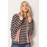 Long Tall Sally Stripe Knit Scarf Hood Jumper - Brown