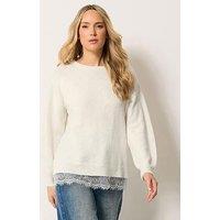 Long Tall Sally Lace Hem Crew Neck Jumper - White