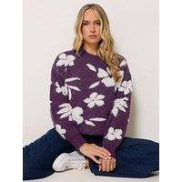 Long Tall Sally Floral Jacquard Jumper - Purple