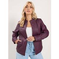 Yours Curve Faux Leather Jacket - Burgundy Red