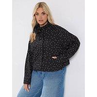 Yours Women'S Spot Print Funnel Neck Twill Bomber Jacket - Black/White
