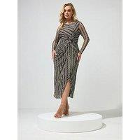 Yours Curve Mesh Side Twist Dress - Brown
