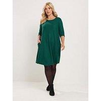 Yours Curve Soft Touch Drape Pocket Dress - Green