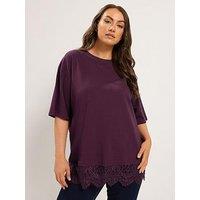 Yours Curve Lace Hem T-Shirt - Purple