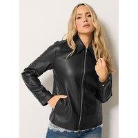 Long Tall Sally Faux Leather Zip Through Jacket - Black