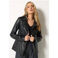Long Tall Sally Lts Premium Tall Leather Biker Jacket - Black